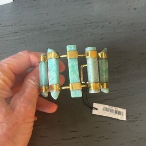 Gold-Tone Bracelet with Jade Stone Bars